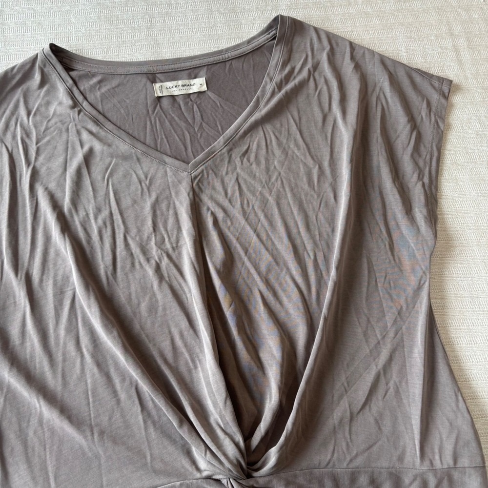 Lucky Brand Taupe Grey Twist Front V-Neck Modal Blend Top 7W66244 Medium